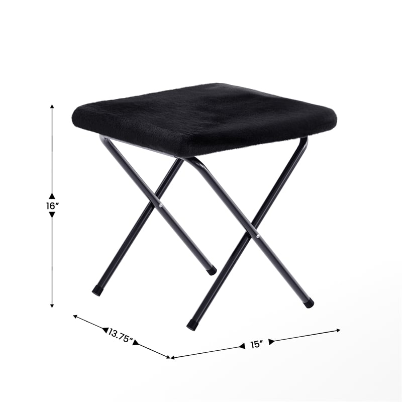 Oversized Folding Faux Fur Saucer Chair with Ottoman - Black/Black