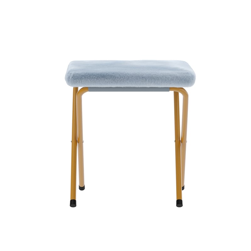 Oversized Folding Faux Fur Saucer Chair with Ottoman - Dusty Aqua/Soft Gold