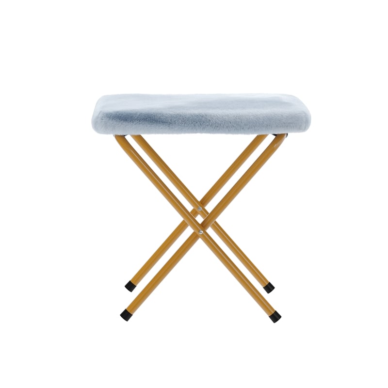 Oversized Folding Faux Fur Saucer Chair with Ottoman - Dusty Aqua/Soft Gold