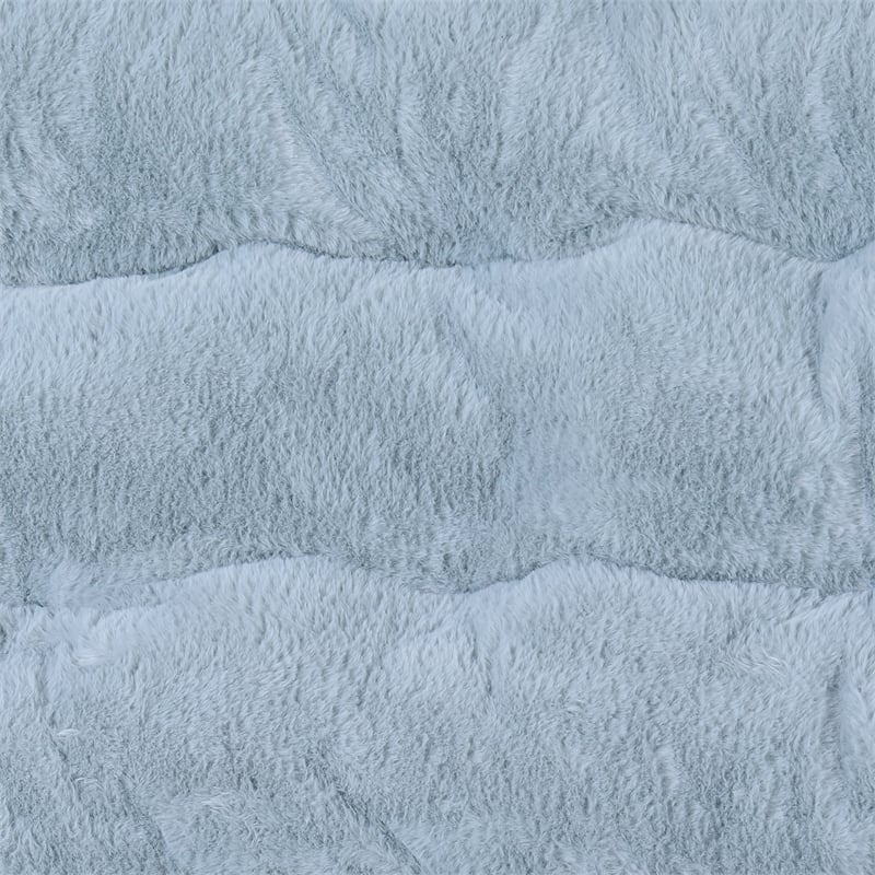 Oversized Folding Faux Fur Saucer Chair with Ottoman - Dusty Aqua/Soft Gold