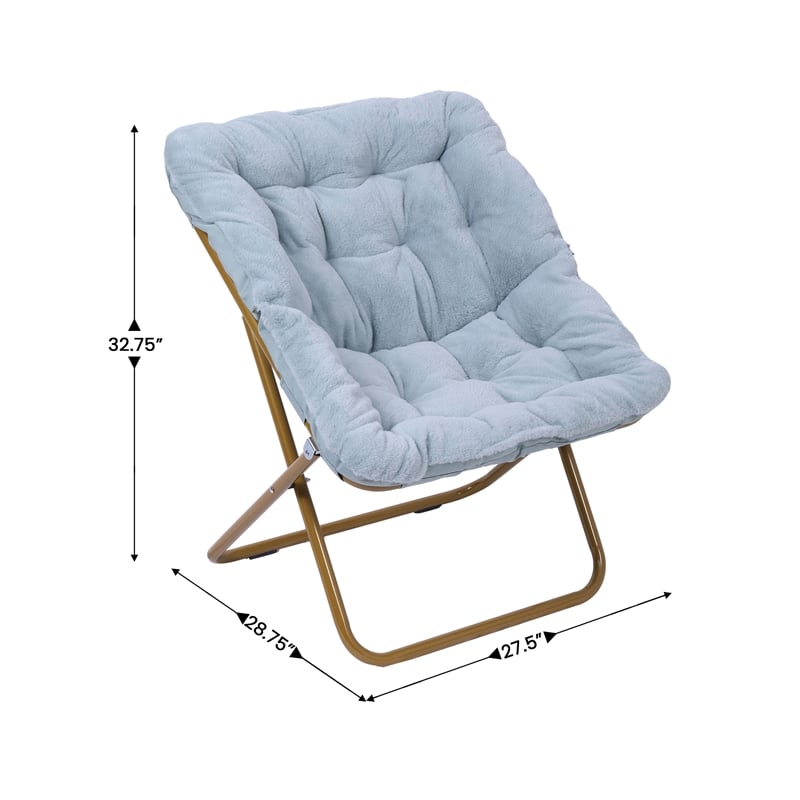 Oversized Folding Faux Fur Saucer Chair with Ottoman - Dusty Aqua/Soft Gold