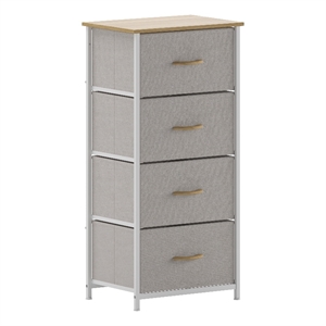 Flash Furniture 4 Drawer Dresser in Oak Wood Top/White Iron Frame/Beige Drawers