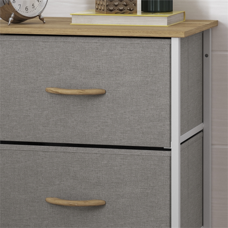 Flash Furniture 4 Drawer Dresser in Oak Wood Top/White Iron Frame/Beige Drawers