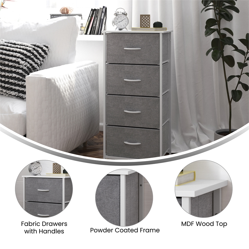 Flash Furniture 4 Drawer Dresser in White Wood Top/Gray