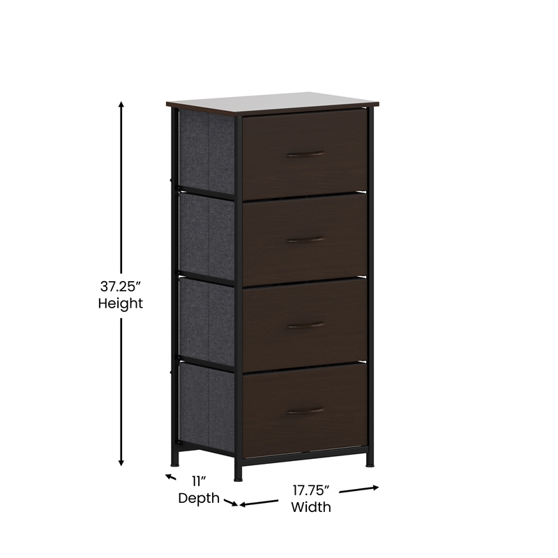 Flash Furniture 4 Drawer Dresser in Brown Wood Top/Black Iron Frame