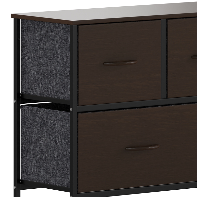 4 Drawer Dresser-Brown Wood Top/Black Iron Frame/Brown Drawers - Brown Handles