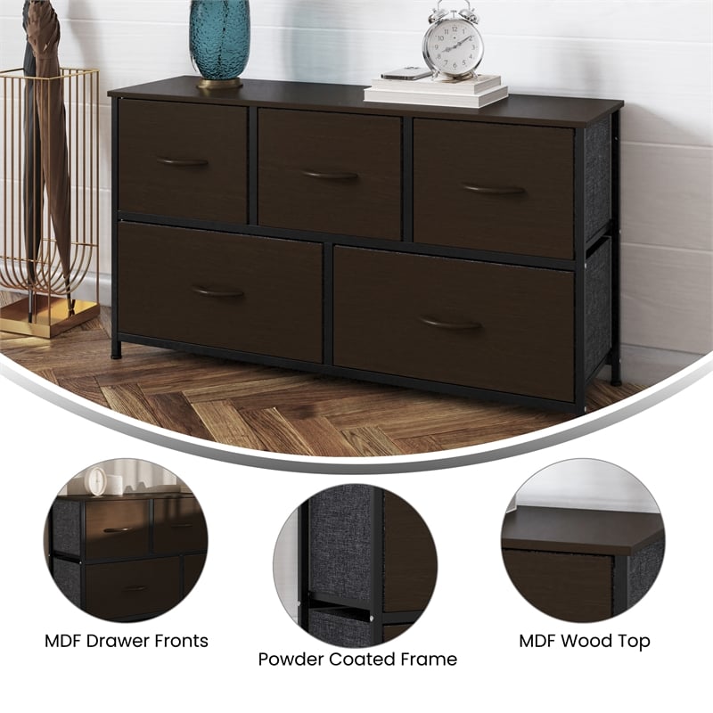 4 Drawer Dresser-Brown Wood Top/Black Iron Frame/Brown Drawers - Brown Handles