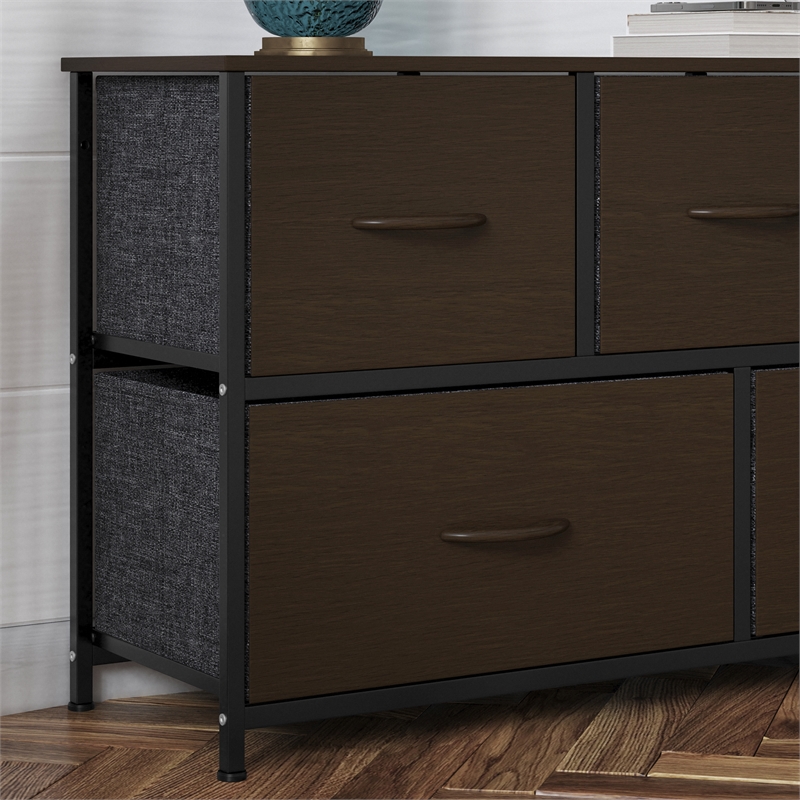 4 Drawer Dresser-Brown Wood Top/Black Iron Frame/Brown Drawers - Brown Handles