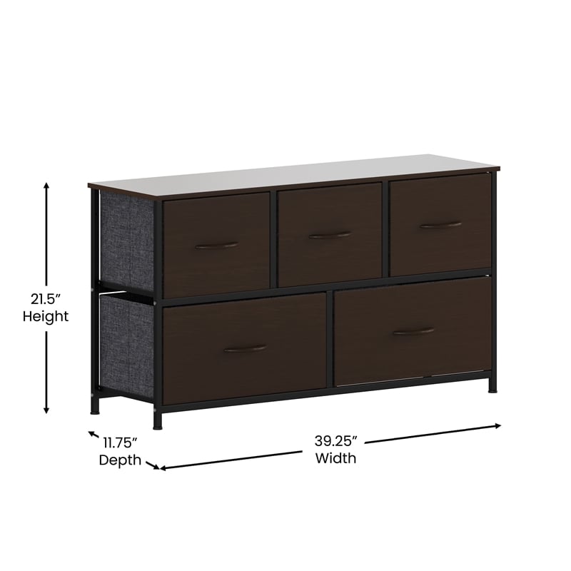 4 Drawer Dresser-Brown Wood Top/Black Iron Frame/Brown Drawers - Brown Handles