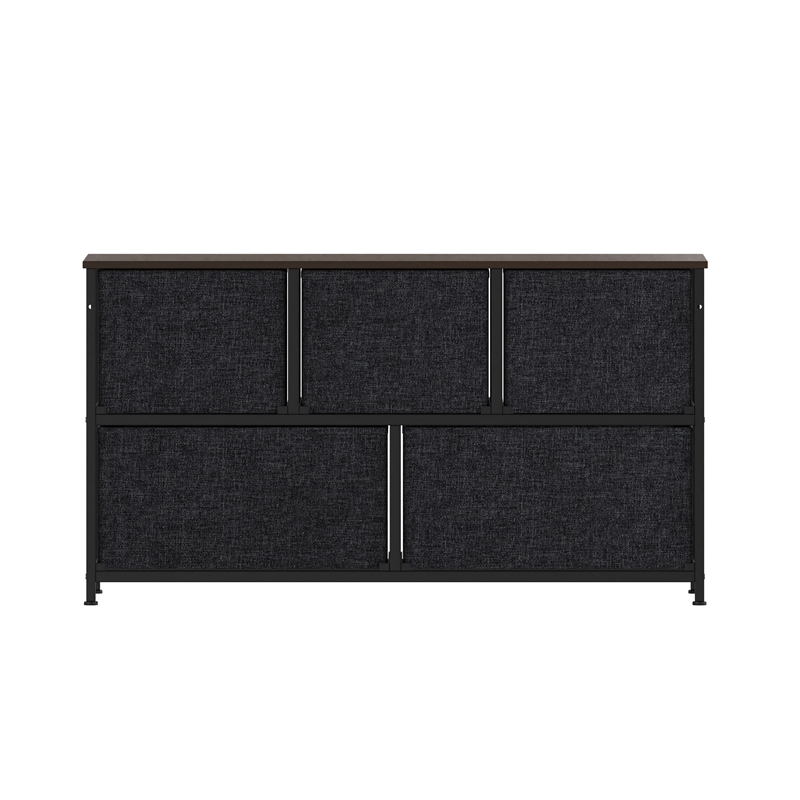 4 Drawer Dresser-Brown Wood Top/Black Iron Frame/Brown Drawers - Brown Handles