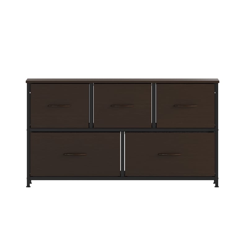 4 Drawer Dresser-Brown Wood Top/Black Iron Frame/Brown Drawers - Brown Handles