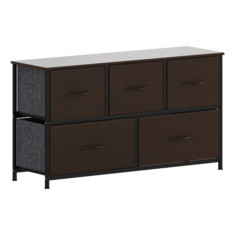 4 Drawer Dresser-Brown Wood Top/Black Iron Frame/Brown Drawers - Brown Handles