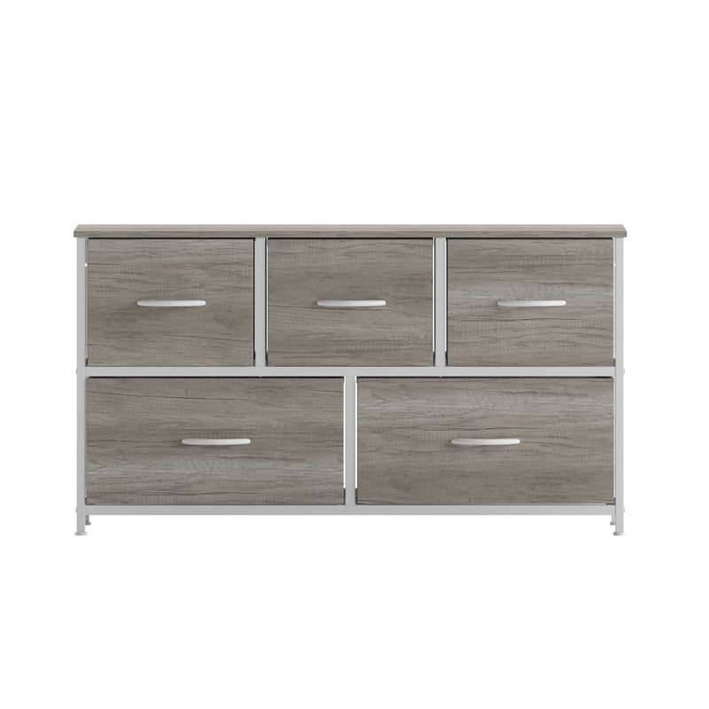 5 Drawer Dresser-Natural Wood Top/White Iron Frame/Natural Drawers-White Handles