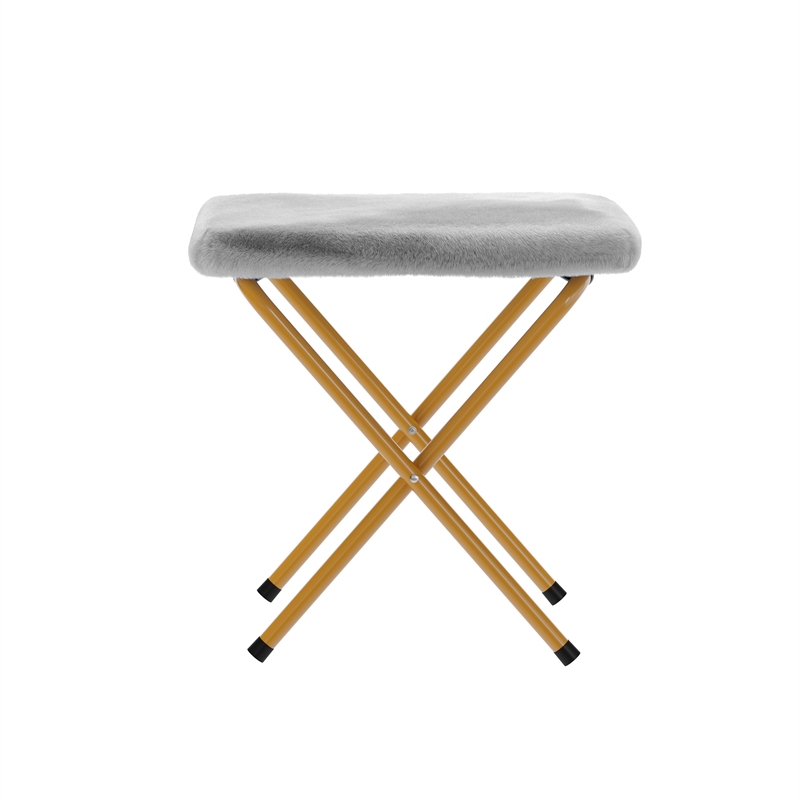 Oversized Folding Faux Fur Saucer Chair with Ottoman - Gray/Soft Gold