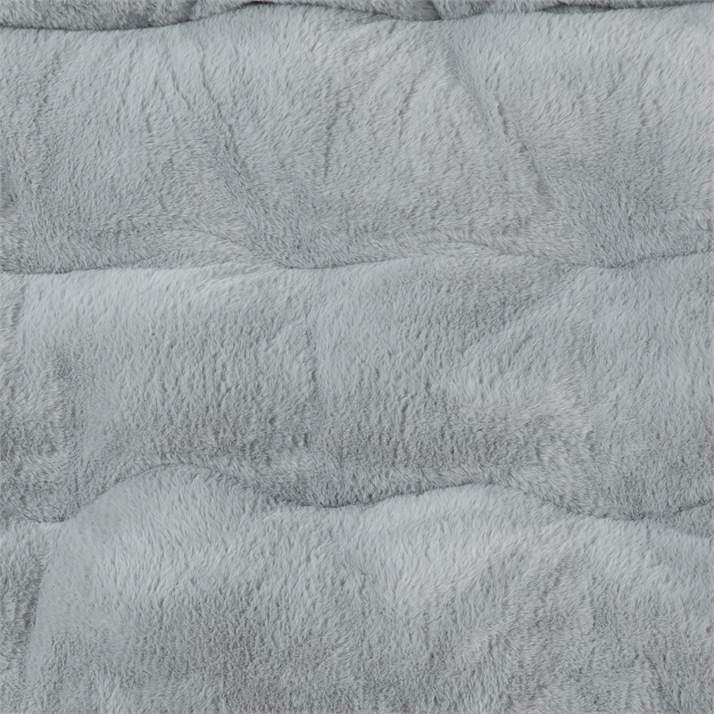 Oversized Folding Faux Fur Saucer Chair with Ottoman - Gray/Soft Gold