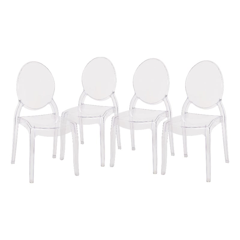 Set of 4 Extra Wide Resin All-Weather Transparent Crystal Ghost Banquet Chairs