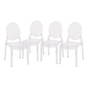 Set of 4 Extra Wide Resin All-Weather Transparent Crystal Ghost Banquet Chairs