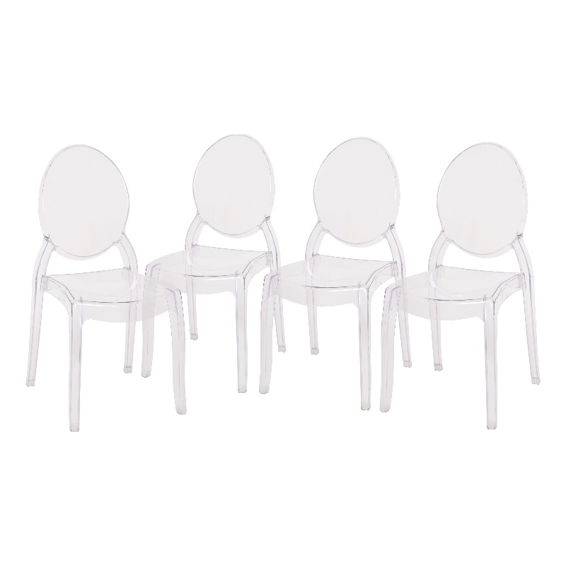 Set of 4 Extra Wide Resin All-Weather Transparent Crystal Ghost Banquet Chairs