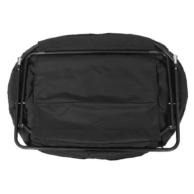 Folding Faux Fur Double Saucer Chair with Steel Frame - Black/Black