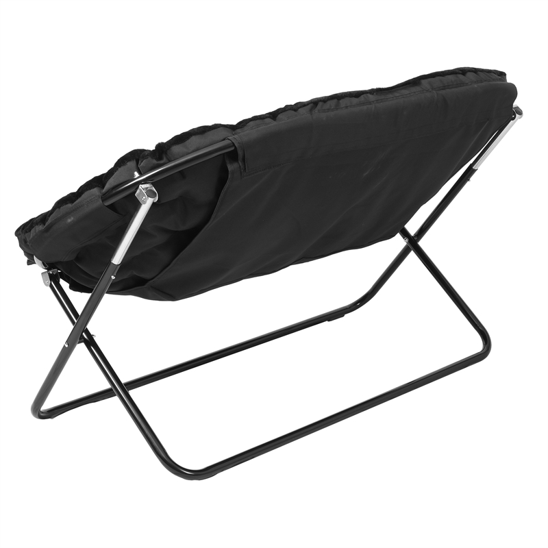 Folding Faux Fur Double Saucer Chair with Steel Frame - Black/Black