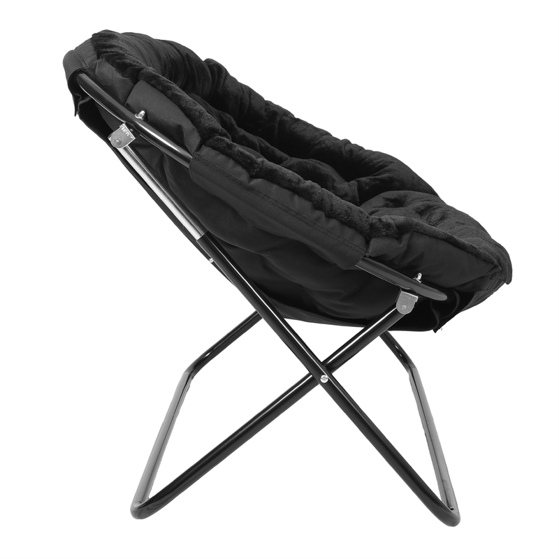 Folding Faux Fur Double Saucer Chair with Steel Frame - Black/Black