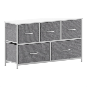 5 Drawer Dresser-White Wood Top/White Iron Frame/Gray Drawers with White Handles