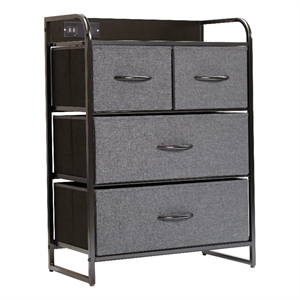 4 Fabric Drawer Nightstand with 2 USB Port/1 Outlet Charging Station in Charc/Bk