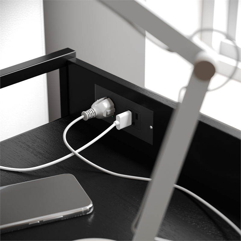 4 Fabric Drawer Nightstand with 2 USB Port/1 Outlet Charging Station in Charc/Bk