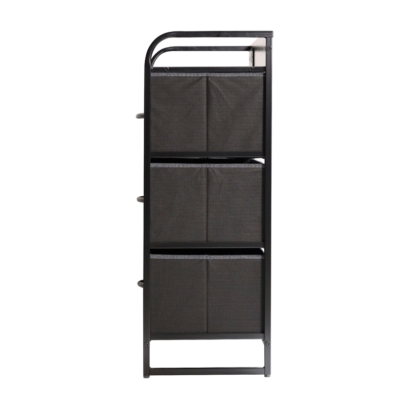 4 Fabric Drawer Nightstand with 2 USB Port/1 Outlet Charging Station in Charc/Bk