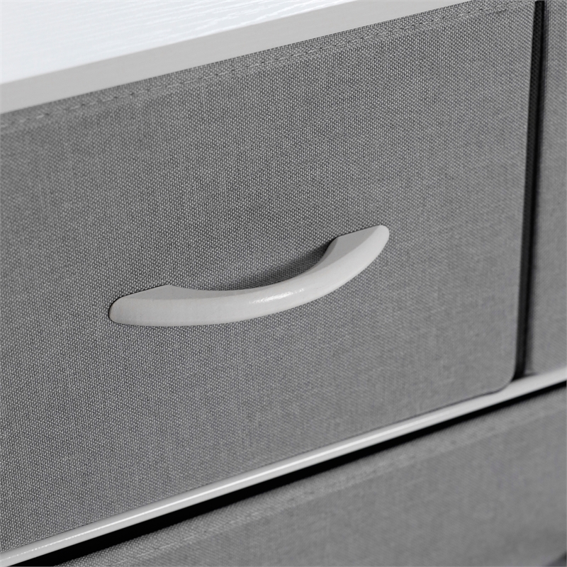 4 Fabric Drawer Nightstand with 2 USB Port/1 Outlet Charging Station in Gray/Wht