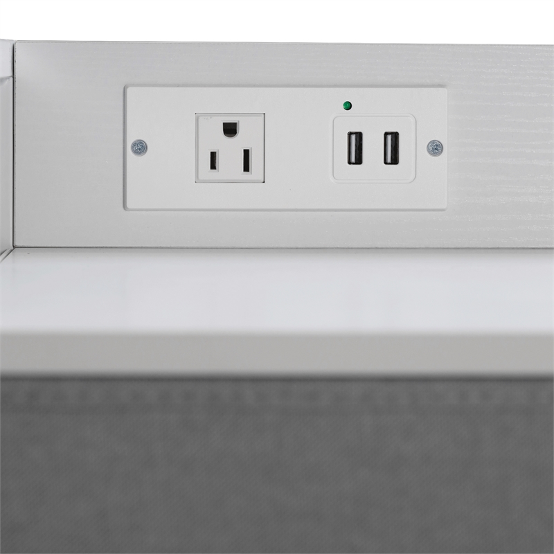 4 Fabric Drawer Nightstand with 2 USB Port/1 Outlet Charging Station in Gray/Wht