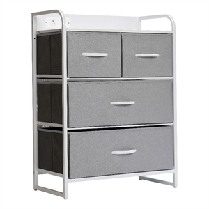 4 Fabric Drawer Nightstand with 2 USB Port/1 Outlet Charging Station in Gray/Wht