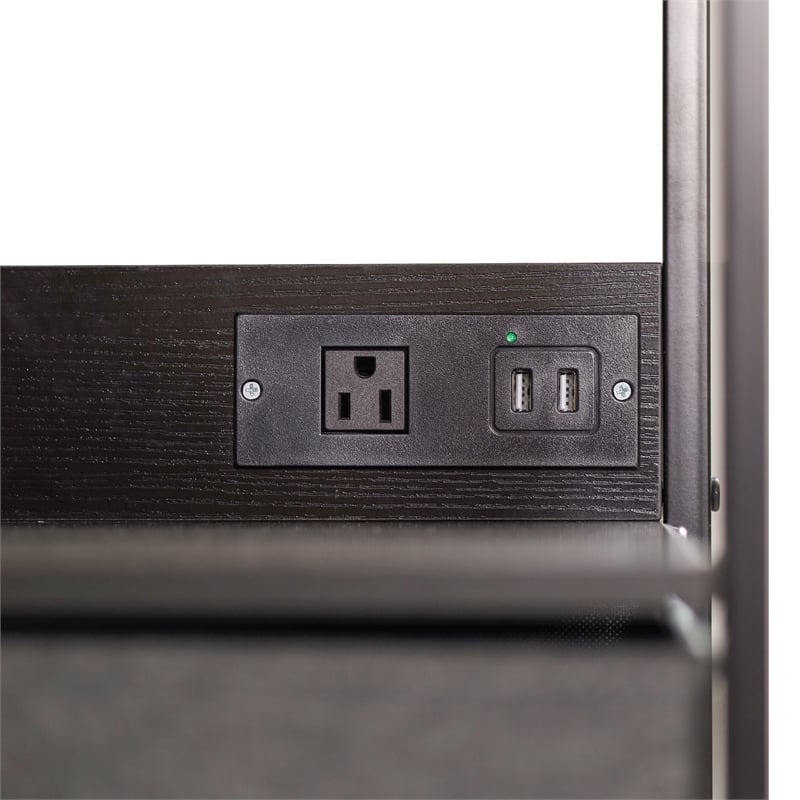 3 Fabric Drawer Nightstand with 2 USB Port/1 Outlet Charging Station in Charc/Bk