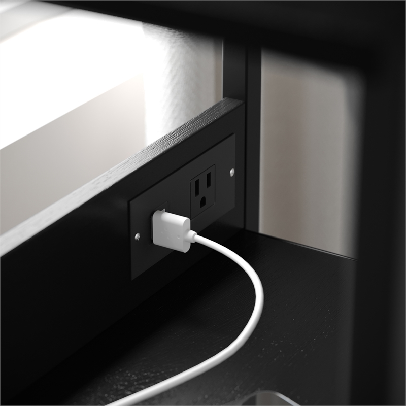 3 Fabric Drawer Nightstand with 2 USB Port/1 Outlet Charging Station in Charc/Bk