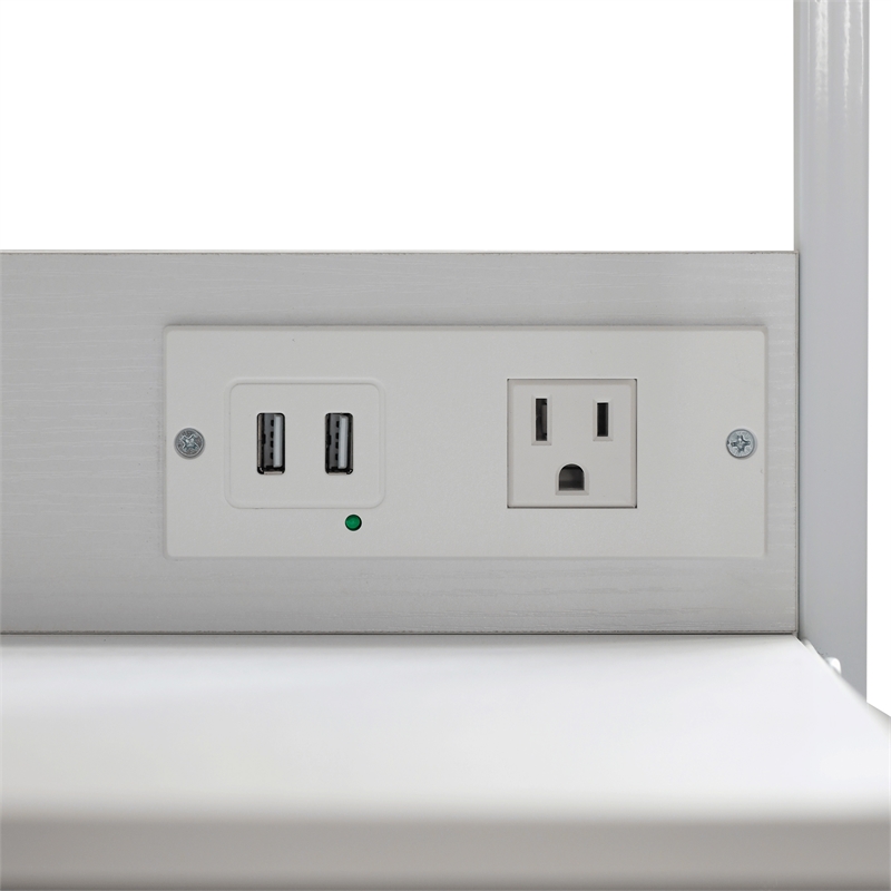 3 Fabric Drawer Nightstand with 2 USB Port/1 Outlet Charging Station in Gray/Wht