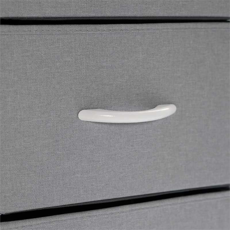 3 Fabric Drawer Nightstand with 2 USB Port/1 Outlet Charging Station in Gray/Wht