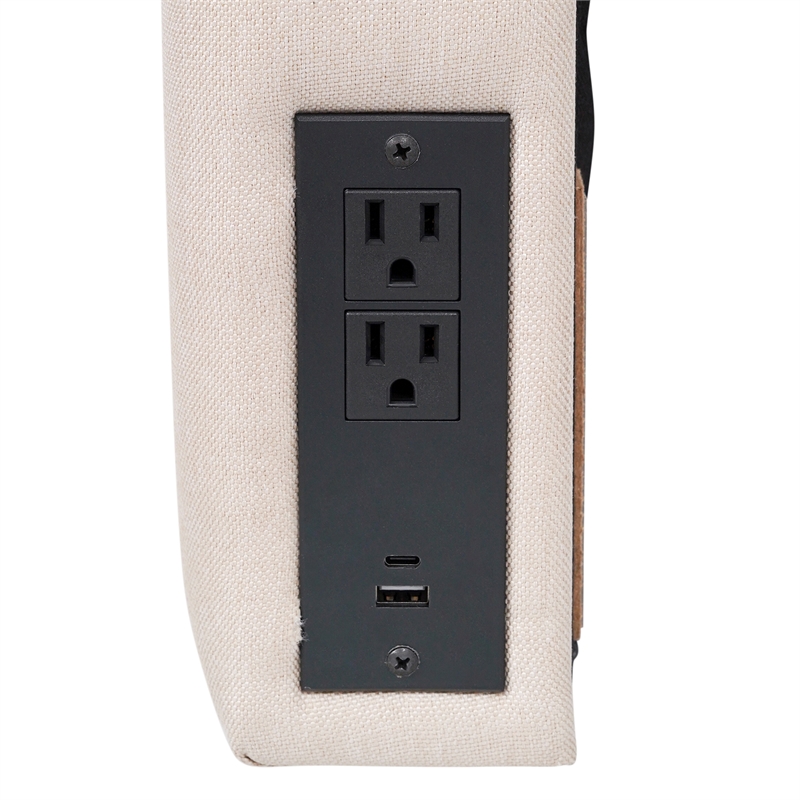 Upholstered Twin Headboard with 2 Power Outlets 1 USB 1 USB-C Port in Beige