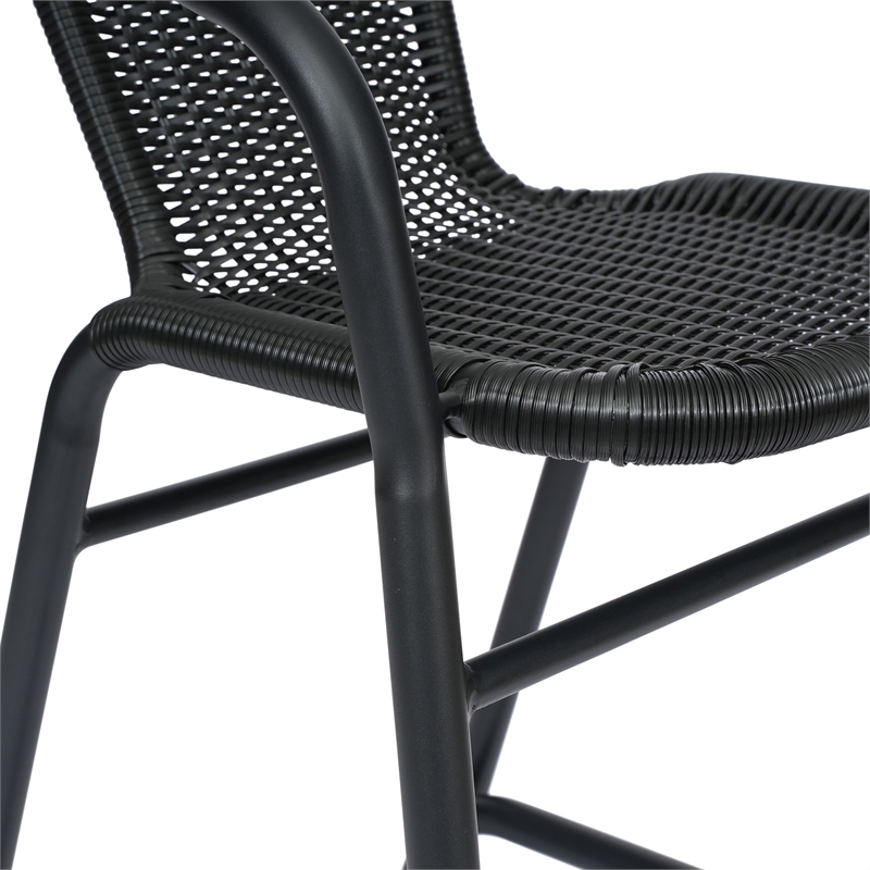 Commercial Indoor-Outdoor Rattan Restaurant Barstool Black/Black-Set of 2