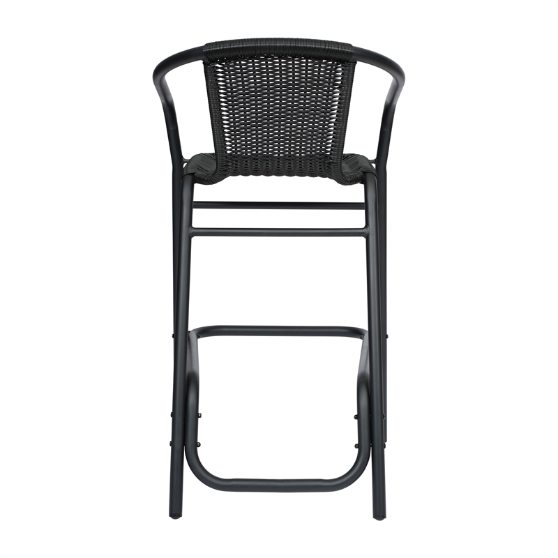 Commercial Indoor-Outdoor Rattan Restaurant Barstool Black/Black-Set of 2