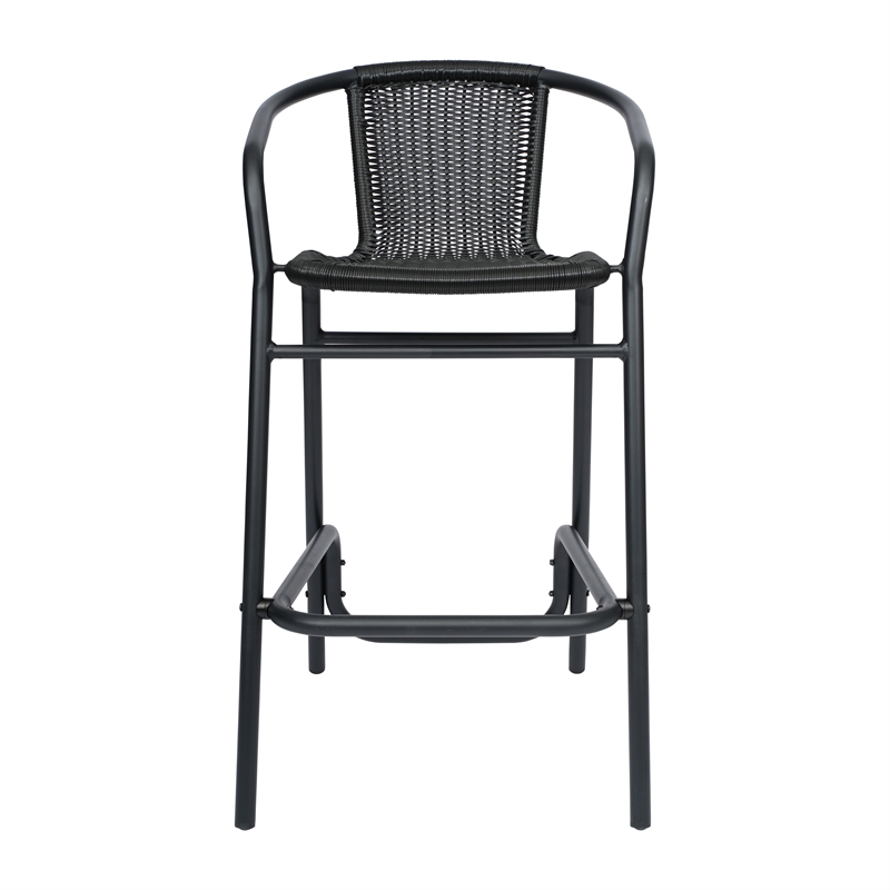 Commercial Indoor-Outdoor Rattan Restaurant Barstool Black/Black-Set of 2