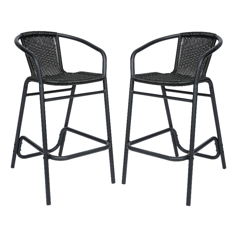 Commercial Indoor-Outdoor Rattan Restaurant Barstool Black/Black-Set of 2