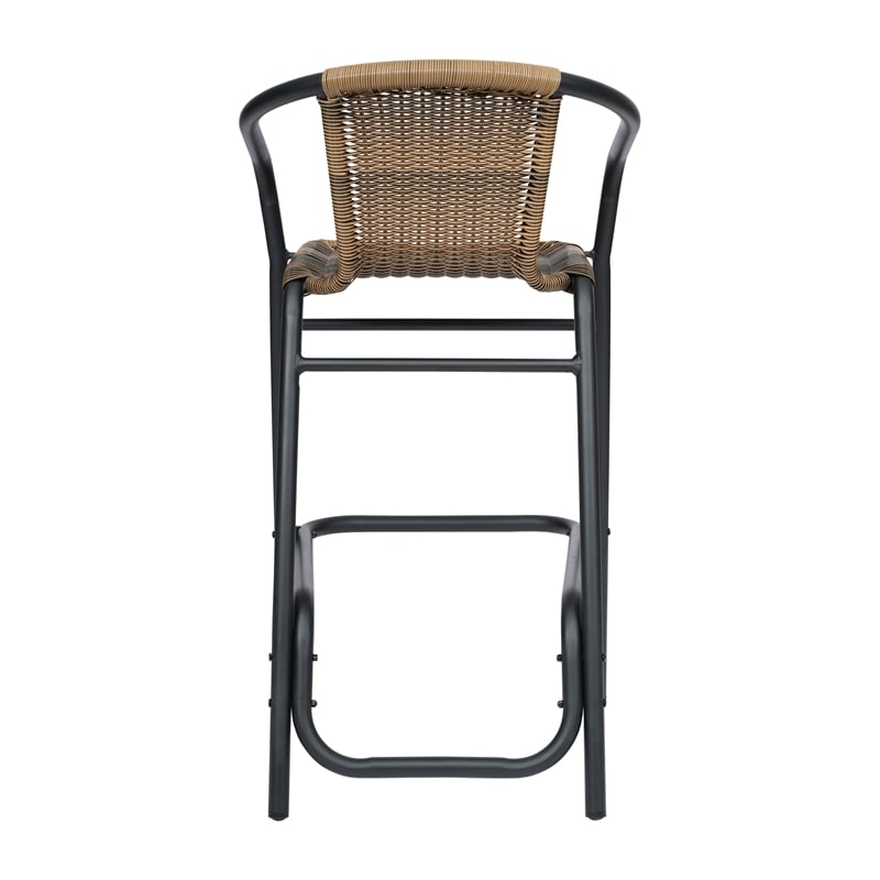 Commercial Indoor-Outdoor Rattan Restaurant Barstool Medium Brown/Black-Set of 2