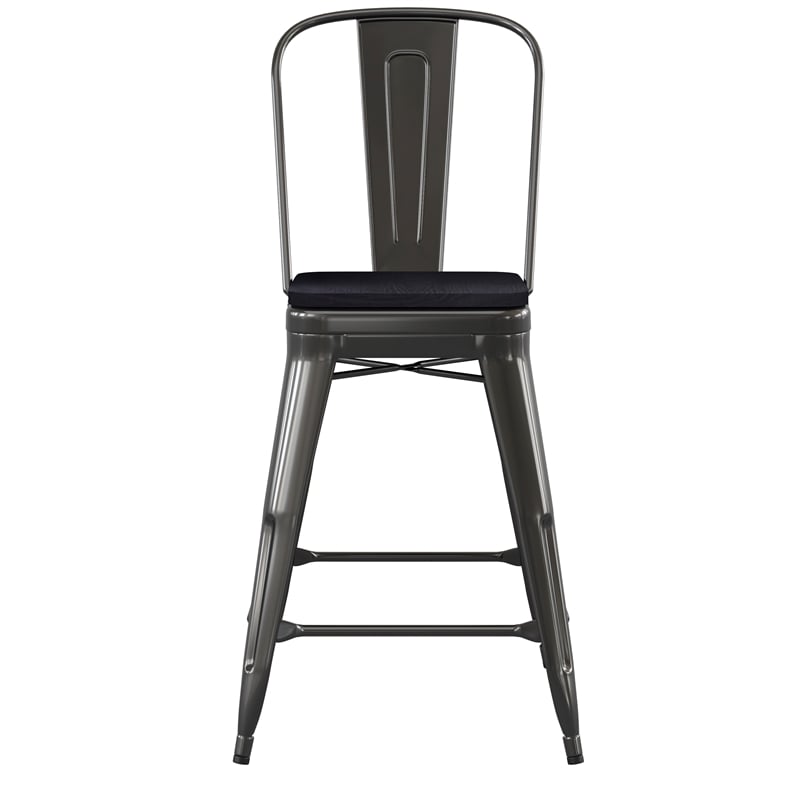 All-Weather Commercial Counter Stool with Removable Back/Poly Seat-Black/Black