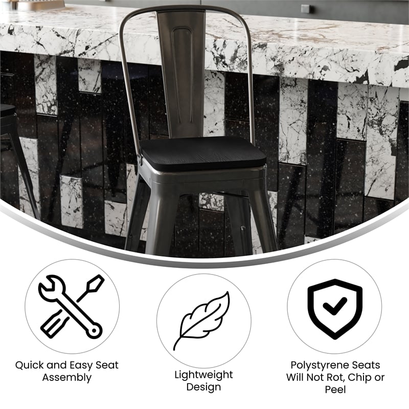All-Weather Commercial Counter Stool with Removable Back/Poly Seat-Black/Black