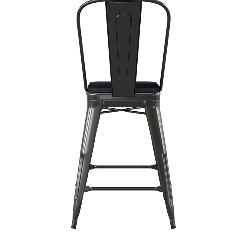 All-Weather Commercial Counter Stool with Removable Back/Poly Seat-Black/Black
