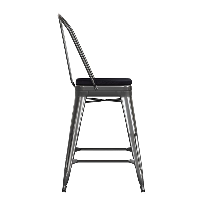 All-Weather Commercial Counter Stool with Removable Back/Poly Seat-Black/Black