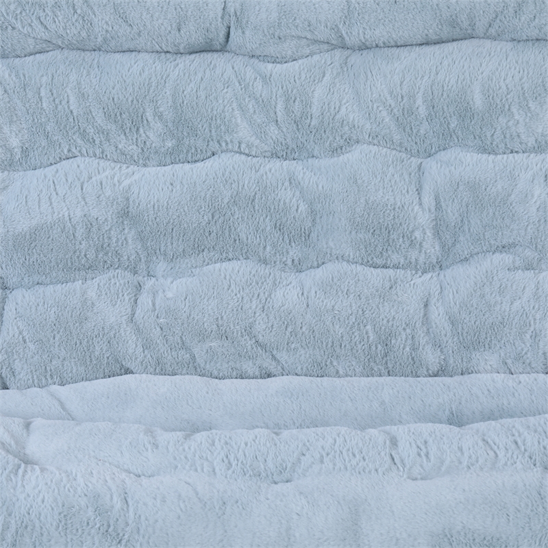 Folding Faux Fur Double Saucer Chair with Steel Frame - Dusty Aqua/Soft Gold