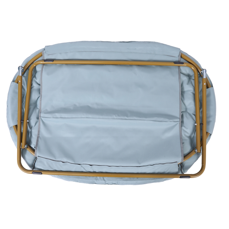 Folding Faux Fur Double Saucer Chair with Steel Frame - Dusty Aqua/Soft Gold