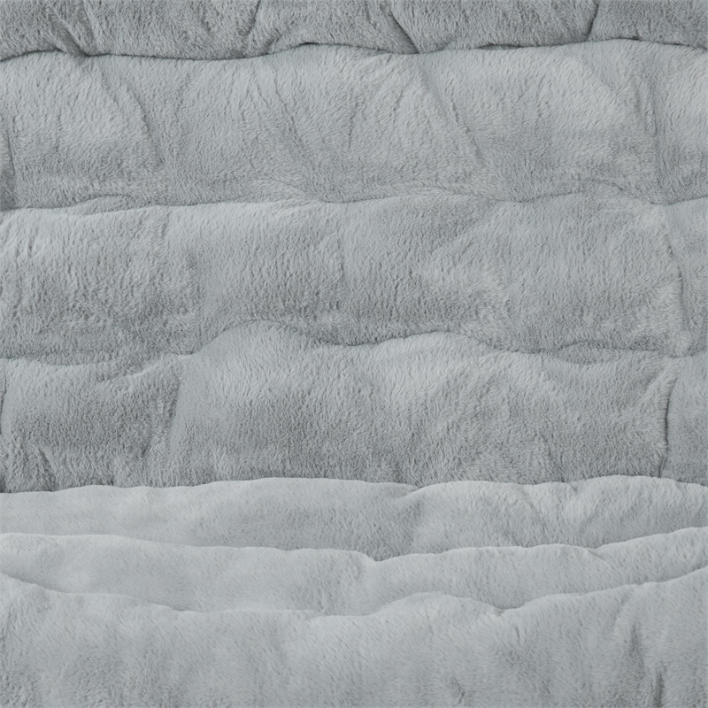 Folding Faux Fur Double Saucer Chair with Steel Frame - Gray/Soft Gold