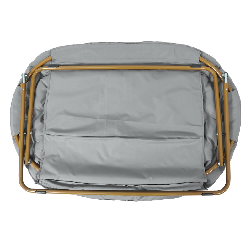 Folding Faux Fur Double Saucer Chair with Steel Frame - Gray/Soft Gold